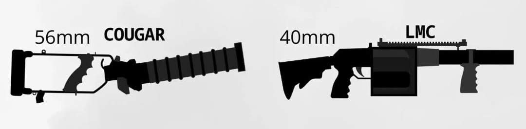Image d'un lanceur COUGAR 56mm et image d'un lanceur multi coup 40mm
